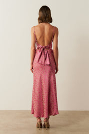 Vestido Long Midi Estampado com Decote Degagê e Alças Finas - Turquia Pink