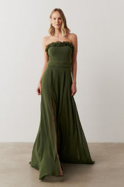 Vestido de Festa Longo com Aplicação de Flores no Busto - Irene Oliva