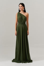 Vestido de Festa Longo de Chiffon com Fenda Lateral - Mil Formas Verde Oliva