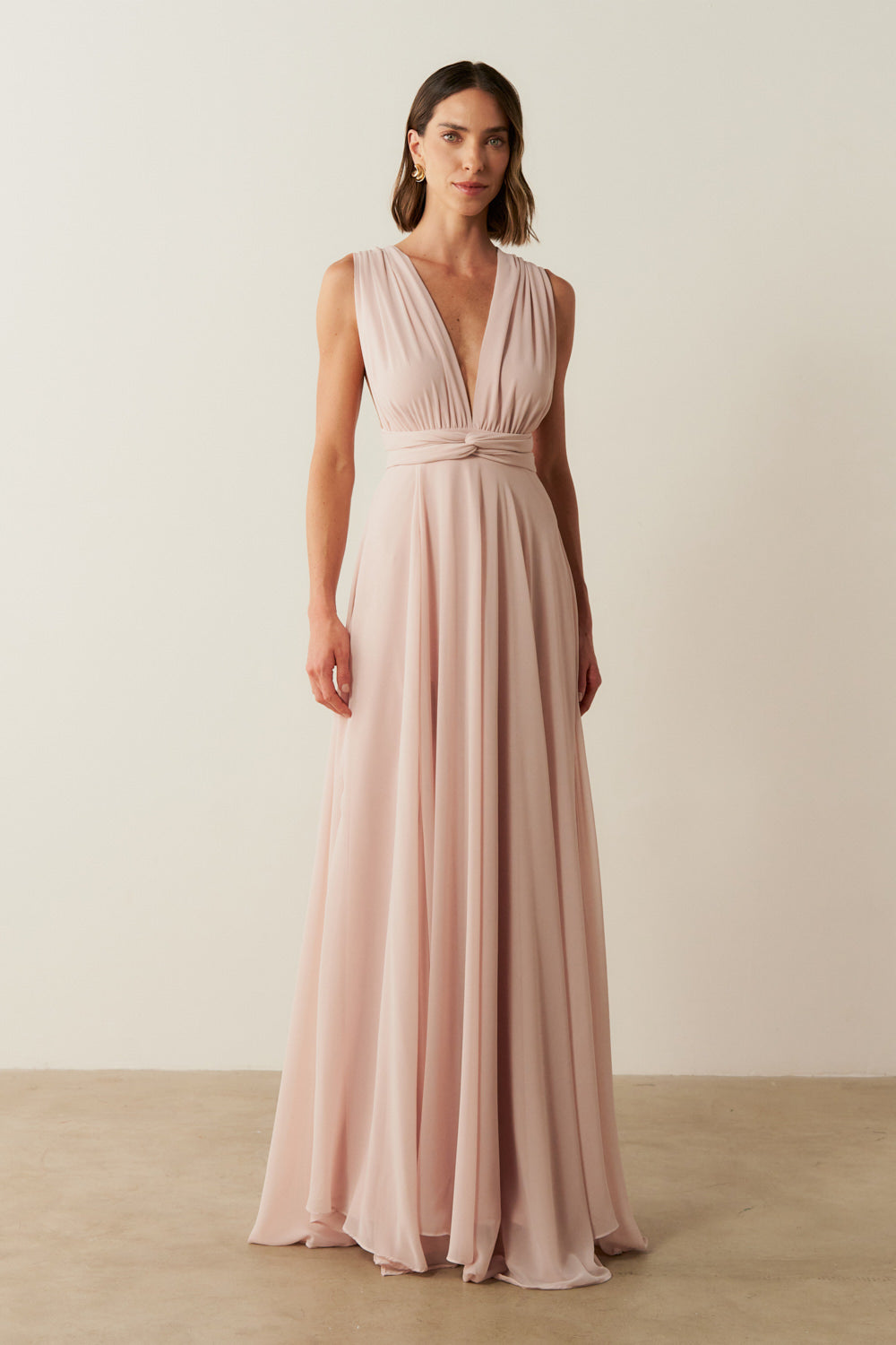 Vestido de Festa Longo de Chiffon e Fenda Lateral - Mil Formas Rosa