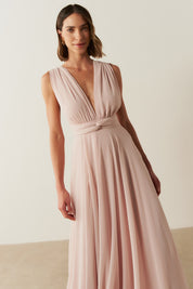 Vestido de Festa Longo de Chiffon e Fenda Lateral - Mil Formas Rosa