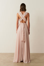 Vestido de Festa Longo de Chiffon e Fenda Lateral - Mil Formas Rosa