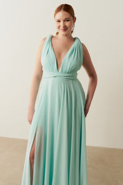 Vestido de Festa Longo de Chiffon e Fenda Lateral - Mil Formas Verde Tiffany