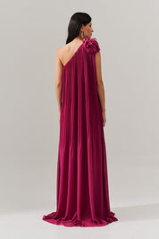 Vestido de Festa Longo e Plissado com Decote Ombro Único - Paris Fucsia