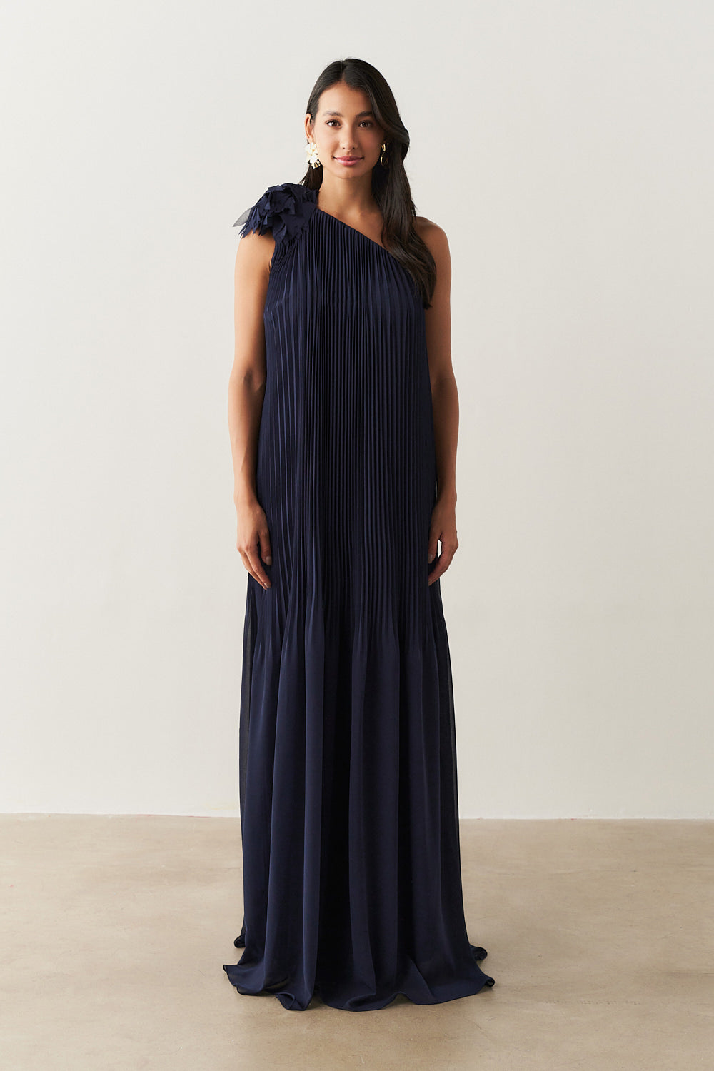 Vestido de Festa Longo e Plissado com Decote Ombro Único - Paris Marinho