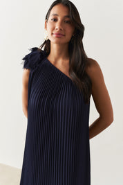 Vestido de Festa Longo e Plissado com Decote Ombro Único - Paris Marinho