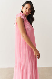 Vestido de Festa Longo e Plissado com Decote Ombro Único - Paris Rosa