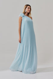 Vestido de Festa Longo e Plissado com Decote Ombro Único - Paris Serenity