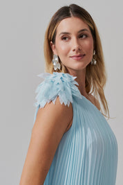 Vestido de Festa Longo e Plissado com Decote Ombro Único - Paris Serenity