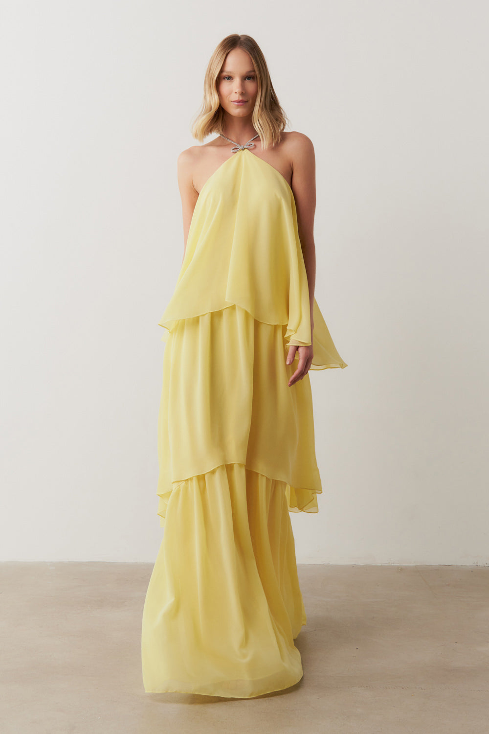 Vestido de Festa Longo em Camadas - Barcelona Amarelo