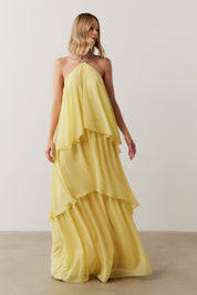 Vestido de Festa Longo em Camadas - Barcelona Amarelo