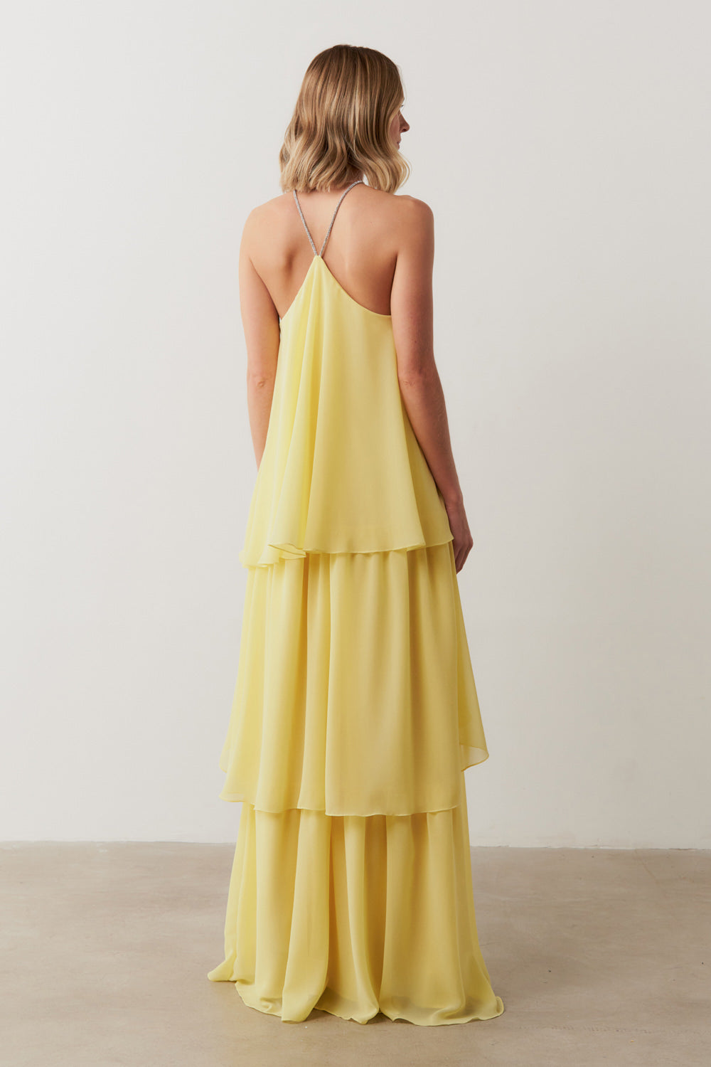 Vestido de Festa Longo em Camadas - Barcelona Amarelo