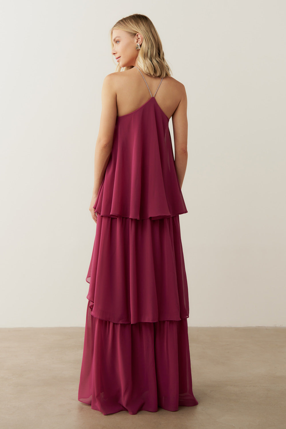 Vestido de Festa Longo em Camadas - Barcelona Fucsia