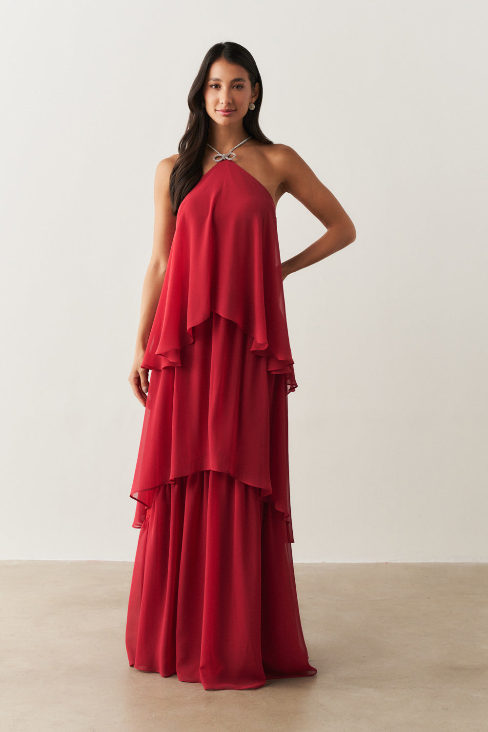 Vestido de Festa Longo em Camadas - Barcelona Marsala