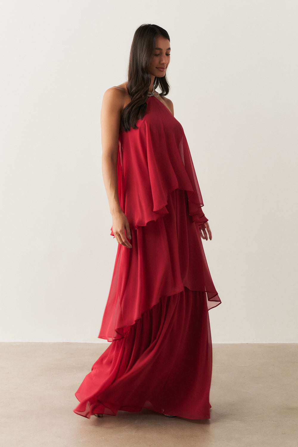 Vestido de Festa Longo em Camadas - Barcelona Marsala