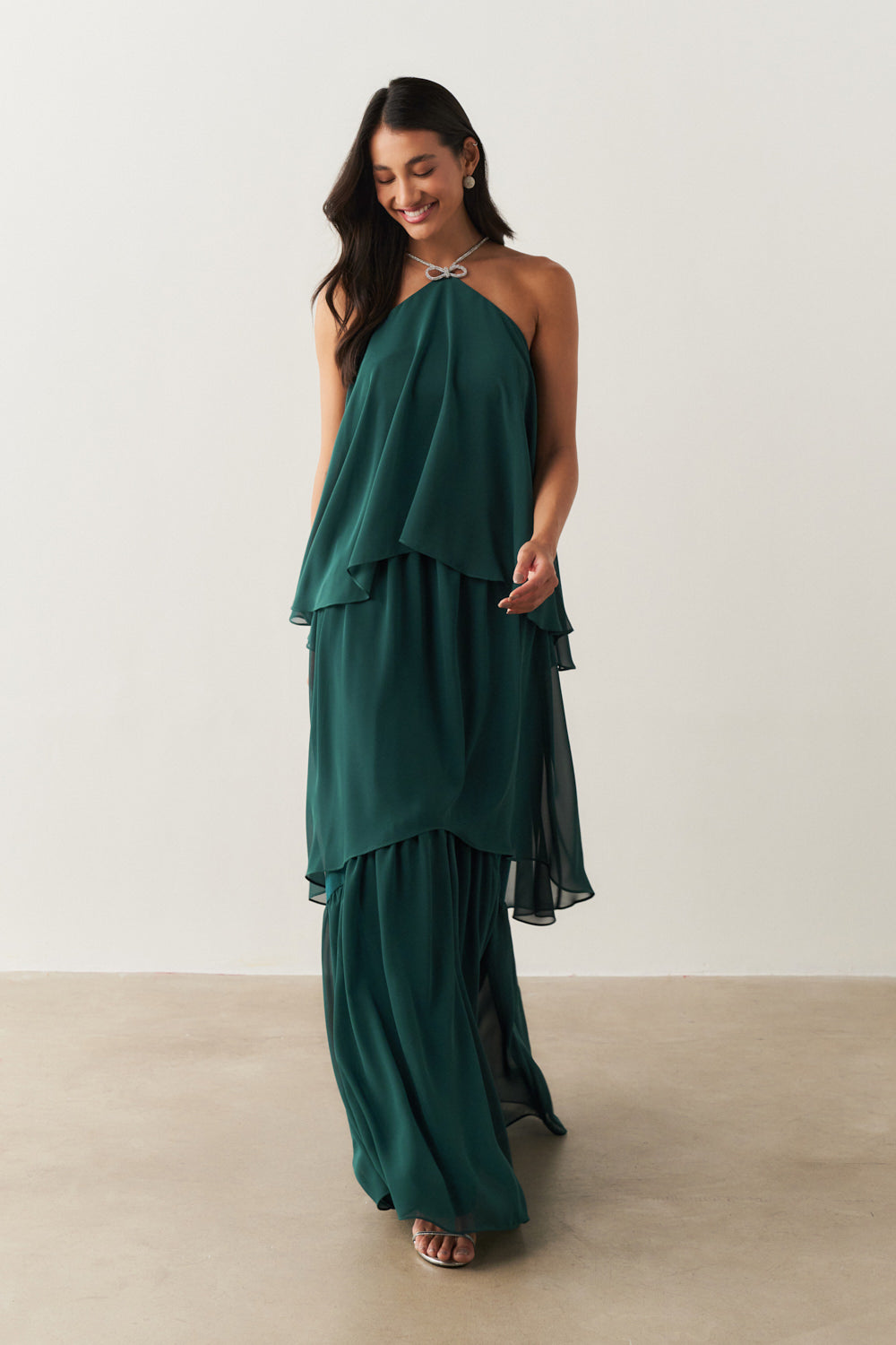 Vestido de Festa Longo em Camadas - Barcelona Petróleo