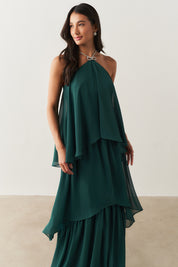 Vestido de Festa Longo em Camadas - Barcelona Petróleo