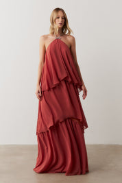 Vestido de Festa Longo em Camadas - Barcelona Terracota