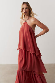 Vestido de Festa Longo em Camadas - Barcelona Terracota