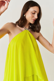 Vestido de Festa Longo em Camadas - Barcelona Verde Lima