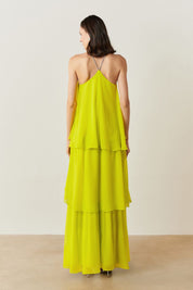 Vestido de Festa Longo em Camadas - Barcelona Verde Lima