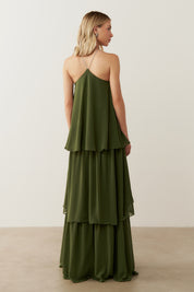 Vestido de Festa Longo em Camadas - Barcelona Verde Oliva