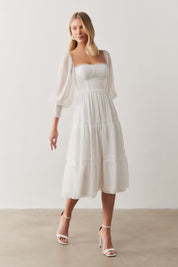 Vestido Midi com Detalhe em Renda Guipir  - Aiko Off White