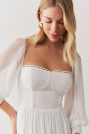 Vestido Midi com Detalhe em Renda Guipir  - Aiko Off White