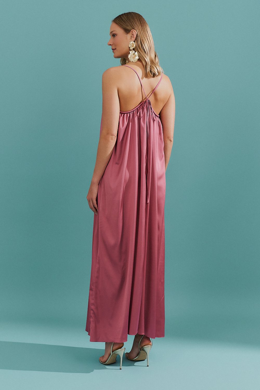 Vestido Long Midi com Alças e Amarração nas Costas - México Canela