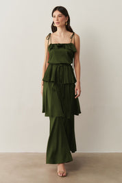 Vestido Long Midi com Alças Finas e Camadas Sobrepostas - Santiago Oliva