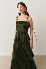 Vestido Long Midi com Alças Finas e Camadas Sobrepostas - Santiago Oliva