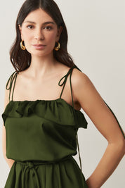 Vestido Long Midi com Alças Finas e Camadas Sobrepostas - Santiago Oliva