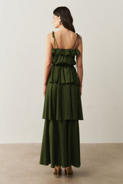 Vestido Long Midi com Alças Finas e Camadas Sobrepostas - Santiago Oliva