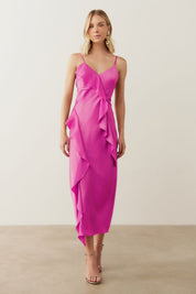 Vestido Long Midi com Decote em V e Babados - Córdoba Violeta