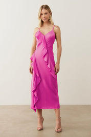 Vestido Long Midi com Decote em V e Babados - Córdoba Violeta