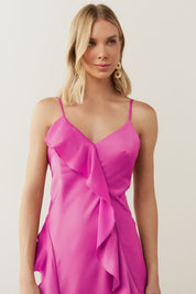 Vestido Long Midi com Decote em V e Babados - Córdoba Violeta