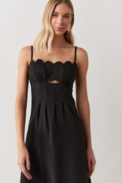 Vestido Long Midi com Decote Estruturado e Recorte Frontal - Libéria Preto