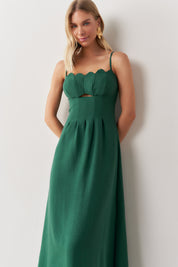 Vestido Long Midi com Decote Estruturado e Recorte Frontal - Libéria Verde