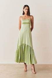 Vestido Long Midi com Decote Reto e Franzidos na Saia - Israel Menta