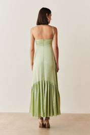 Vestido Long Midi com Decote Reto e Franzidos na Saia - Israel Menta