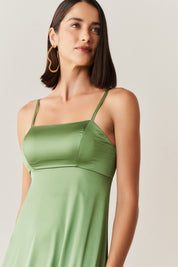 Vestido Long Midi com Decote Reto e Franzidos na Saia - Israel Oliva