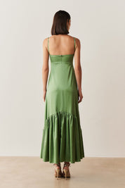 Vestido Long Midi com Decote Reto e Franzidos na Saia - Israel Oliva