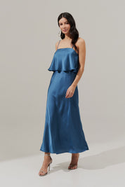 Vestido Long Midi Slip Dress com Alça Removível - Cartagena Azul Jeans