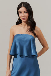 Vestido Long Midi Slip Dress com Alça Removível - Cartagena Azul Jeans