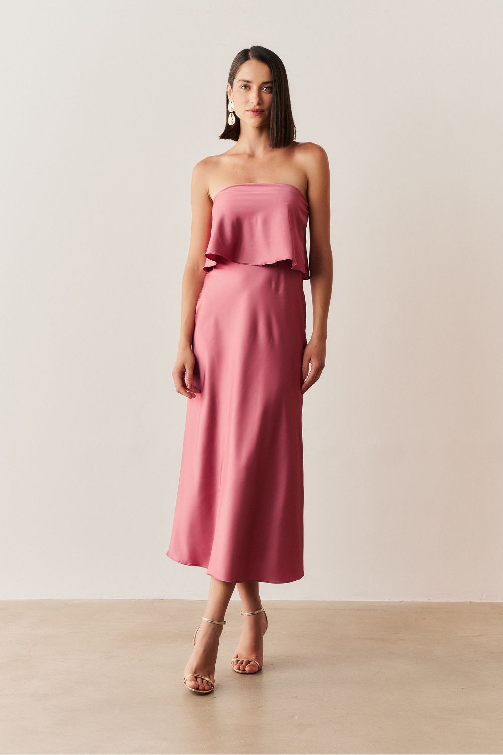 Vestido Long Midi Slip Dress com Alça Removível - Cartagena Canela