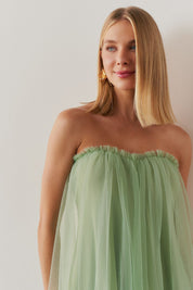 Vestido Long Midi Amplo com Decote Semi Coração e Babados  - Arabia Menta