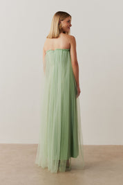 Vestido Long Midi Amplo com Decote Semi Coração e Babados  - Arabia Menta