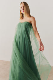 Vestido Long Midi Amplo com Decote Semi Coração e Babados  - Arabia Verde