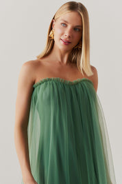 Vestido Long Midi Amplo com Decote Semi Coração e Babados  - Arabia Verde