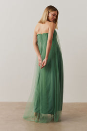 Vestido Long Midi Amplo com Decote Semi Coração e Babados  - Arabia Verde